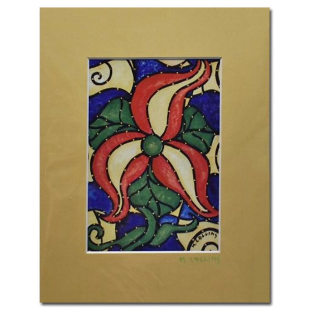 Yellow Matted Abstract Art Print Flower Artist Signed